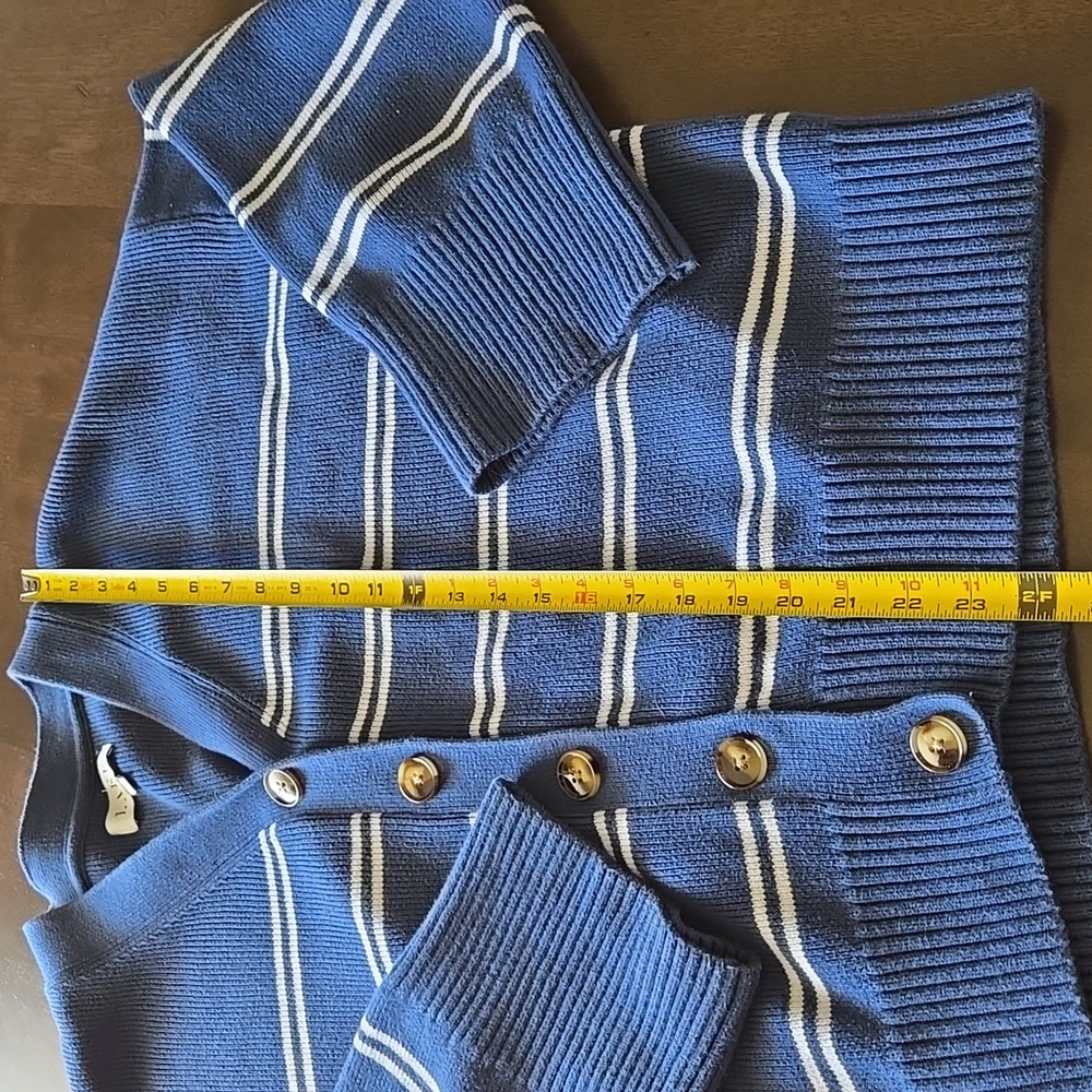 Navy Striped Button-Front Cardigan Sweater - Picture 6 of 10